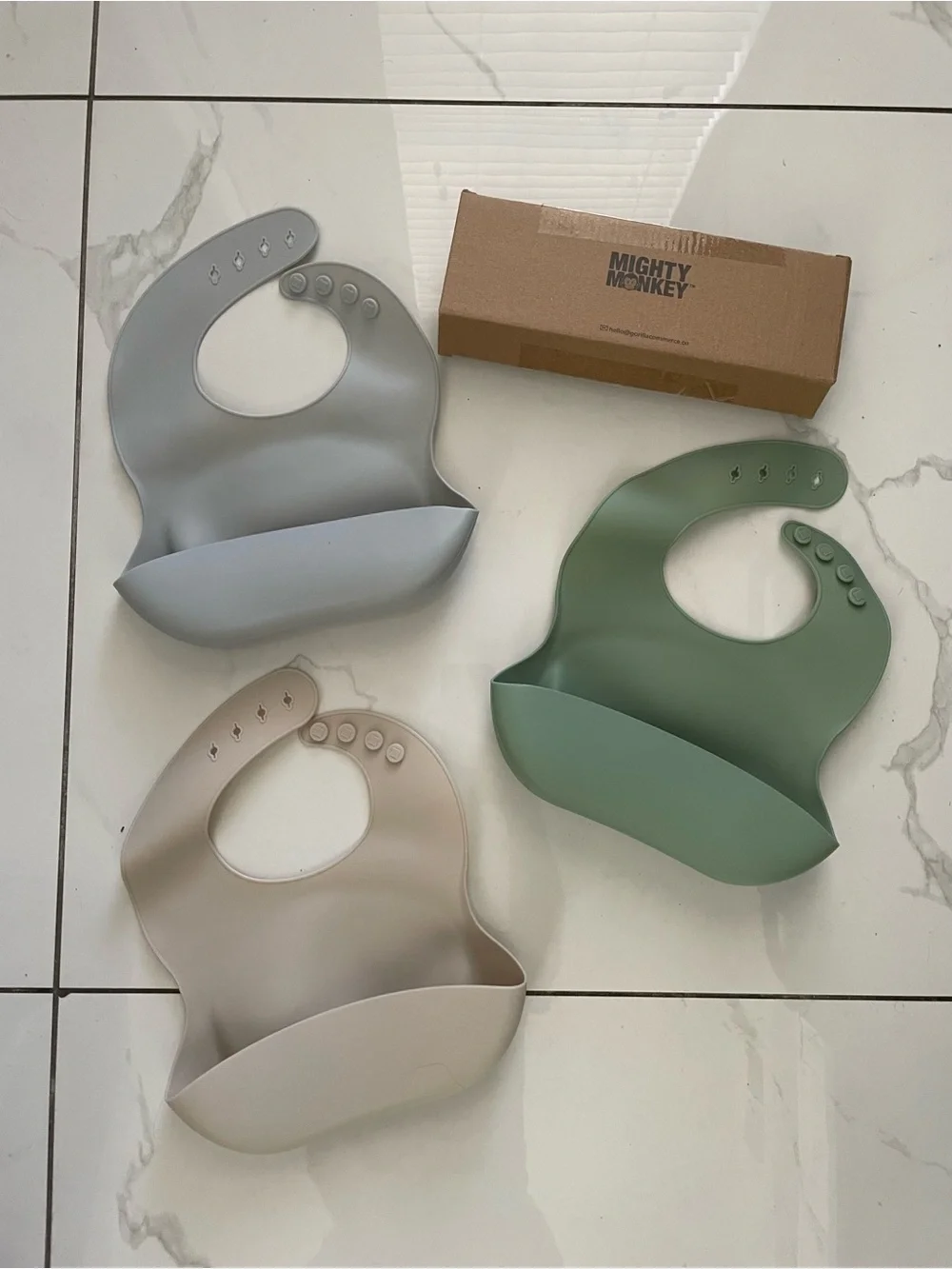 Silicone Baby Bibs - Pack of 3 (Gray, Sage, Beige)